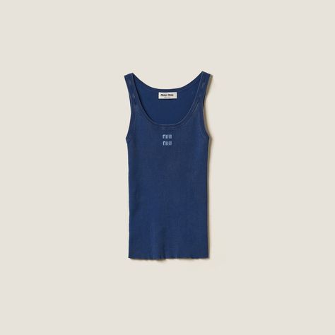 Miu Miu Knit, Miu Miu Ready To Wear, Miu Miu Top, Navy Tank Top, Knit Tank Top, Knit Tank, Knitted Tank Top, Knit Tanks, Cotton Knit