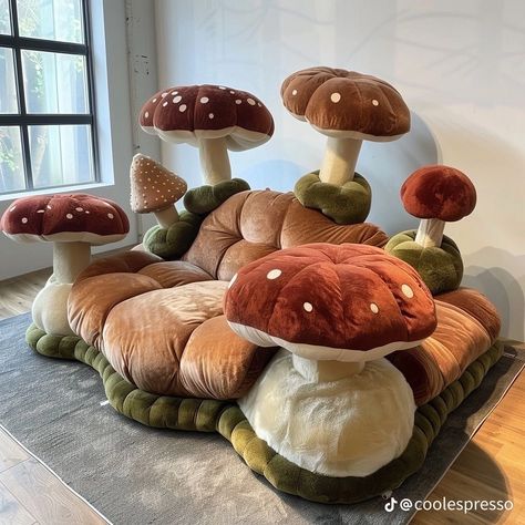 Mushroom Furniture Diy, Cool House Furniture, Cool House Items, Unique Bed Ideas, Mushroom Couch, Mushroom Bedroom Ideas, Mushroom Furniture, Mushroom Bed, Mushrooms Aesthetic