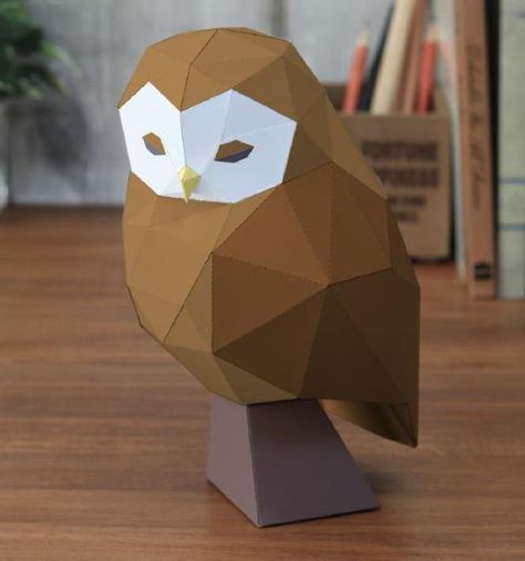 PAPERMAU: Low Poly Little Owl Decorative Paper Model - by Canon Free Low Poly Papercraft Templates, Owl Paper Crafts, Owl Templates, Paper Owls, Papercraft Printable, Shadow Box Art, 3d Craft, Papercraft Templates, Low Poly Models