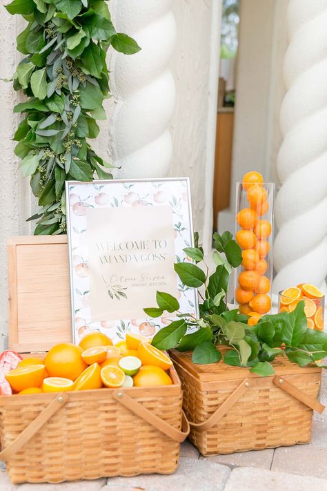 Main Squeeze Bridal Shower Orange, Citrus Bridal Shower Theme Decor, Citrus Bridal Shower Theme, Citrus Themed Bridal Shower Ideas, Citrus Baby Shower Theme, Themed Bridal Shower Ideas, Bridal Shower Colors, Citrus Party, Citrus Theme