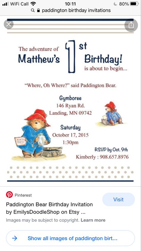 Paddington Birthday, Paddington Invitation, Paddington Bear 2nd Birthday Party, Paddington First Birthday, Paddington Bear Invitations, Paddington Bear Party Invitations, Paddington Bear Party, Paddington Bear Books, Bear Birthday Party