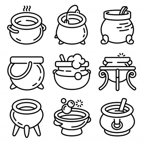 Cauldron Outline, Cauldron Doodle, Cauldron Sketch, Cauldron Drawing, Witches Caldron, Twitch Badges, Harry Potter Potions, Cute Easy Doodles, Food Party