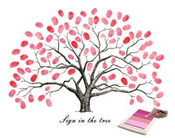 Fingerprints Tree, Proboths Creative DIY Guest Signature Sign-in Book Canvas Fingerprints Tree Painting for Wedding Birthday Party with 4pcs Ink Pads Painting For Wedding, Wedding Fingerprint Tree, Wooden Wedding Guest Book, Tree Painting Canvas, Fingerprint Art, Fingerprint Tree, Diy Tree, Canvas Painting Diy, Pink Trees