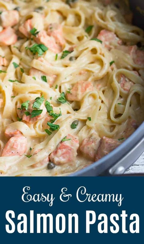 Salmon Fettuccine, Salmon Pasta Recipe, Creamy Salmon Pasta, Salmon Pasta Recipes, Creamy Salmon, Quick Pasta Dishes, Resep Pasta, Resep Seafood, Pasta Cremosa