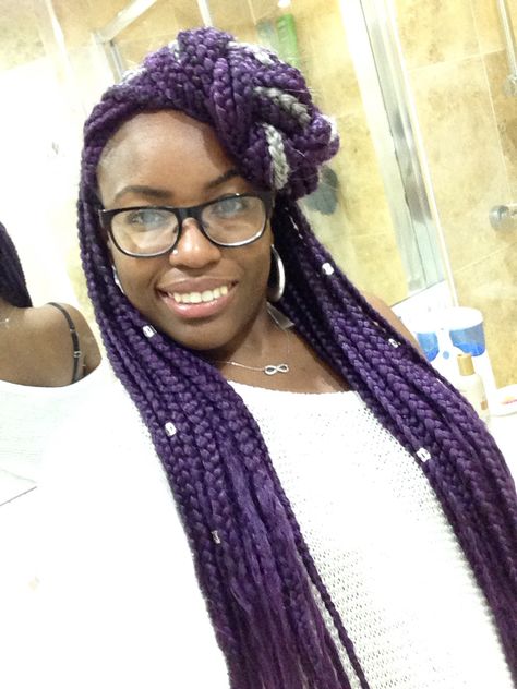 Purple hair grey hair boxbraids beads Tree Braids, Protective Hair, Grey Hair, Protective Hairstyles, Purple Hair, Box Braids, Black Hair, Braided Hairstyles, Braids