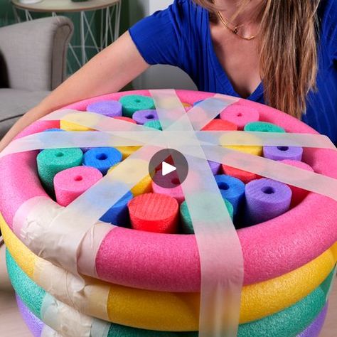 1.1M views · 2.3K reactions | DIY pouf out of pool noodles 🌈 | DIY pouf out of pool noodles 🌈 | By 5-Minute Crafts Family | Facebook Diy Pool Noodle Furniture, Diy With Pool Noodles, Pool Noodles Furniture, Pool Noodle Valentine Crafts, Pool Noodle Heart, Pool Noodle Ottoman Diy, Pool Noodle Trampoline, Pool Noodle Ottoman, Pool Noodle Furniture Diy