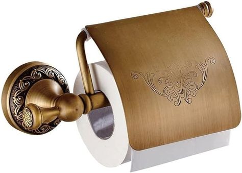 Amazon.com: Vintage Brass Toilet Paper Holder with Cover - Wall Mounted Bathroom Tissue Roll Storage Solution (Antique Brass) : Tools & Home Improvement Bathroom Retro, Toilet Paper Holder Wall Mount, Brass Toilet, Brass Toilet Paper Holder, Toilet Paper Holder Wall, Toilet Tissue Holder, Metal Bathroom, Toilet Paper Roll Holder, Bathroom Tissue