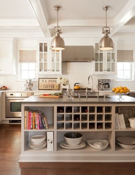 Kitchen Island With Wine Rack - Foter End Of Island Storage, Taupe Kitchen, Kitchen Island Storage, Island Storage, Built In Wine Rack, Wine Kitchen, Small Kitchen Island, Open Kitchen Shelves, Transitional Kitchen