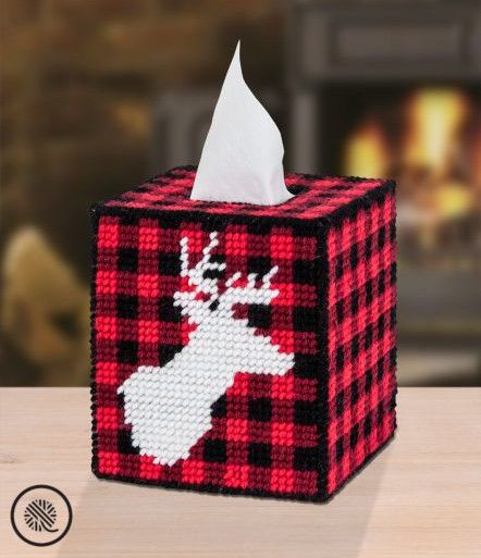 Plastic Canvas Box Patterns, Plastic Canvas Letters, Yarn Crafts For Kids, Kleenex Box Cover, Mary Maxim, Plastic Canvas Stitches, White Deer, Kleenex Box, Stag Head