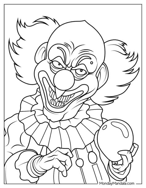 Clown Printable, Coloring Pages Creepy, Clown Coloring Pages, Scary Circus, Circus Ring, Clown Images, Coloring Pages Cute, Free Adult Coloring Printables, Space Coloring Pages