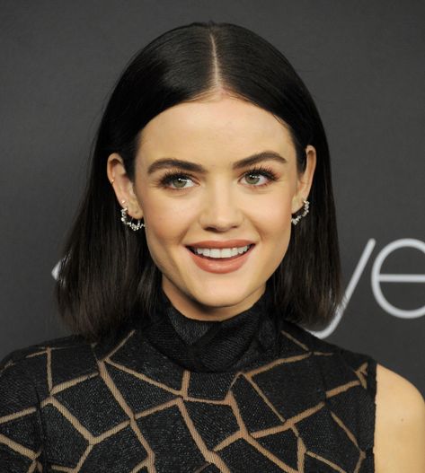 Lucy Hale Cut Her Hair and Dyed It Super Dark Lucy Hale Dark Hair, Lucy Hale Short Hair, Dark Bob, Wedge Haircut, Performance Hairstyles, Short Dark Hair, Blonde Haircuts, Streetwear Girl, Pixie Haircut For Thick Hair