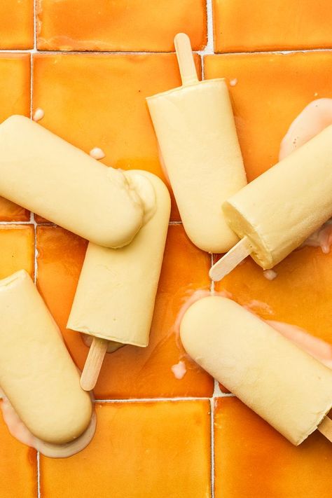 Orange Cream Popsicles Orange Cream Popsicles, Creamy Popsicles, Orange Popsicles, Popsicles Recipe, Gourmet Grilled Cheese, Yogurt Popsicles, Orange Juice Concentrate, Yogurt Milk, Homemade Yogurt