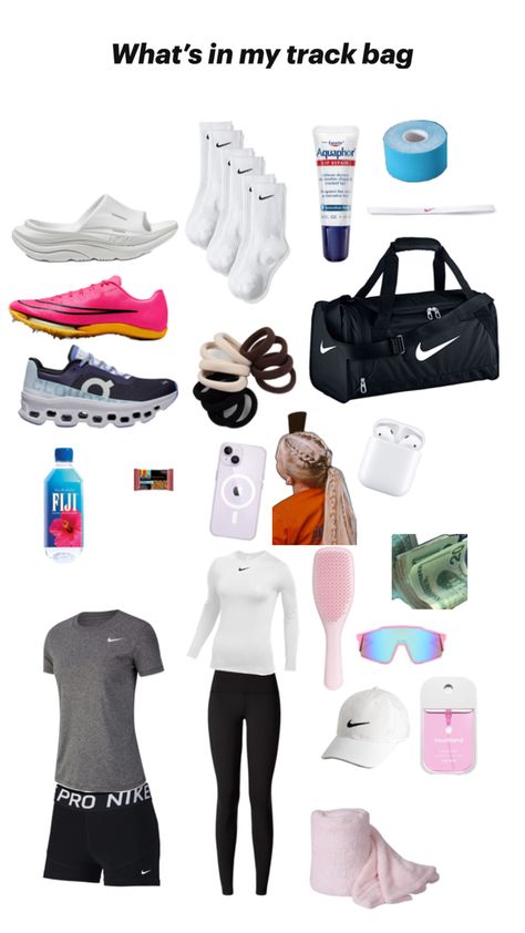 Cross Country Meet Packing List, Track And Field Bag Essentials, Track Bag, Track Outfits, Track And Field Sports, Track Runners, Track Hairstyles, Athletics Track, Cute Sporty Outfits