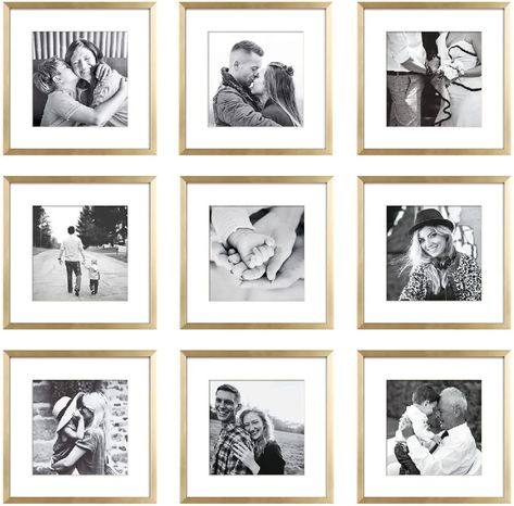 intelligence Picture Frame Collage Set For Wall Art Decor Made To Display Photo Gallery Wall Frame Set Or Home Decoration | Wayfair Square Picture Frames, Gold Gallery Wall, Gallery Wall Frame Set, Gold Gallery, Wall Frame Set, Photo Wall Gallery, Gold Frames, Collage Picture Frames, Picture Frame Sets