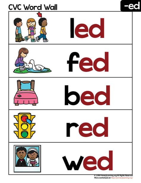 Using word families help teach beginning spellers that words contain the pattern. Use this word wall cards to introduce words that ending with ED. Ed Words, Ed Word Family, Word Family Reading, Phonics Reading Passages, Words Worksheet, Cvc Words Worksheets, Word Family Activities, Worksheet For Kindergarten, 3 Letter Words