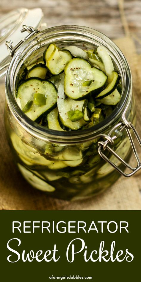 A quick and easy Refrigerator Sweet Pickles recipe to preserve all those fresh garden cucumbers. It has a short ingredients list, with no need for fancy equipment! #pickles #sweetpickles #refrigeratorpickles Sweet Refrigerator Pickles, Garden Cucumbers, Sweet Pickles Recipe, Refrigerator Pickle Recipes, Pickles Recipe, Healty Dinner, Canning Vegetables, Refrigerator Pickles, Easy Fashion