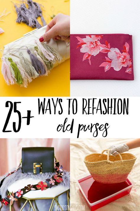 Don't throw it away! Check out this roundup of ways to refashion purses, with fun craft and sewing tutorials to refresh and makeover bags. Diy Purse Makeover, Upcycled Sewing, Painted Clutches, Mod Podge Fabric, Upcycled Purse, Types Of Purses, Painted Purse, Bachelorette Pad, Beginner Sewing Projects Easy