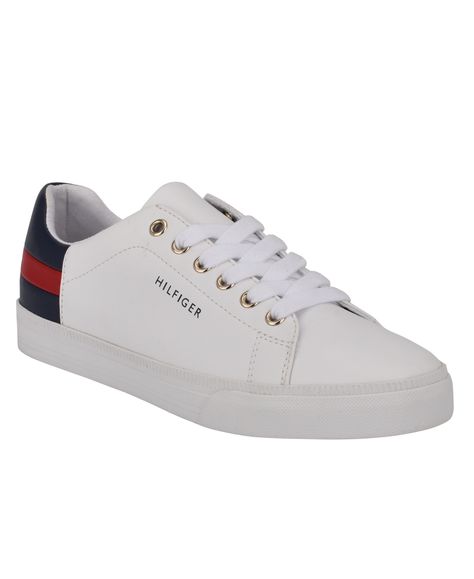 Tommy Hilfiger's Laddin lace-up sneaker sports a clean classic look with Americana details. Flatform Sneakers, Classy Shoes, Tommy Hilfiger Shoes, Lace Up Sneakers, Womens Tights, Casual Loafers, Tommy Hilfiger Women, Tommy Hilfiger Man, Sneakers Men Fashion