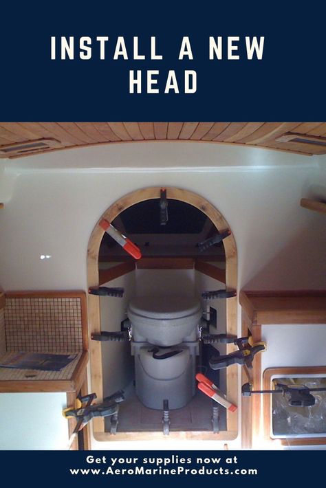 A good working head is vital to any boat that's intended to stay out on the water for more than a day.  Install a new head, and get your supplies for it at AeroMarine Products now. Boat Head, Boat Ideas, Resin Products, Boat Interior, Garage Workshop, Kitchen Aid Mixer, Boating, Epoxy Resin, Woodworking Projects