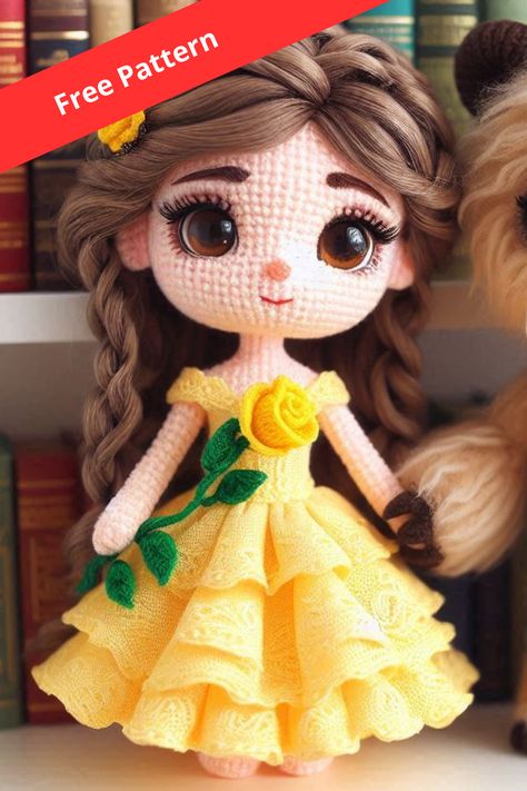 Learn how to crochet an Amigurumi Belle from Beauty and the Beast with this easy-to-follow pattern. Perfect for all skill levels! Beauty And The Beast Crochet, Cute Animal Drawings Kawaii, Learn How To Crochet, Amigurumi Free, Cute Animal Drawings, How To Crochet, Learn To Crochet, Crochet Dolls, Amigurumi Crochet