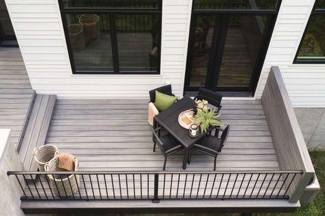 Multi-level Stunner in Trex Transcend Island Mist | Trex Trex Fascia, Decking Railing, Trex Decking, Trex Transcend, Second Story Deck, Multi Level Deck, Outdoor Patio Space, Trex Deck, Farmhouse Remodel