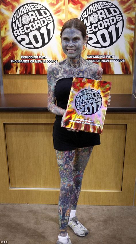 Miss Gnuse features in the 2011 Guiness World Records book; very interesting article to read! Mid 30s, Interaktives Design, Illustrated Ladies, Tattooed Woman, Guinness Book Of World Records, Guinness Book, Guinness World Records, We Are The World, Tattoo Removal