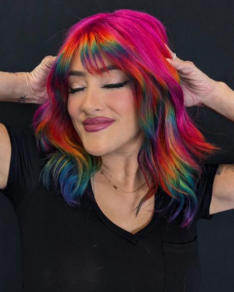 Fashion color
Rainbow hair 
Fantasy color
Vivids Prism Bangs, Rainbow Fringe Hair, Pink Rainbow Hair, Rainbow Prism Hair, Rainbow Bangs, Rainbow Prism, Fringe Hairstyles, Pink Rainbow, Rainbow Hair