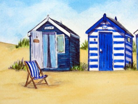 Beach Huts Art, English Seaside, Beach Art Painting, Colours Of The Rainbow, Cottage Painting, Seaside Art, Karten Design, Wood Painting Art, Beach Huts