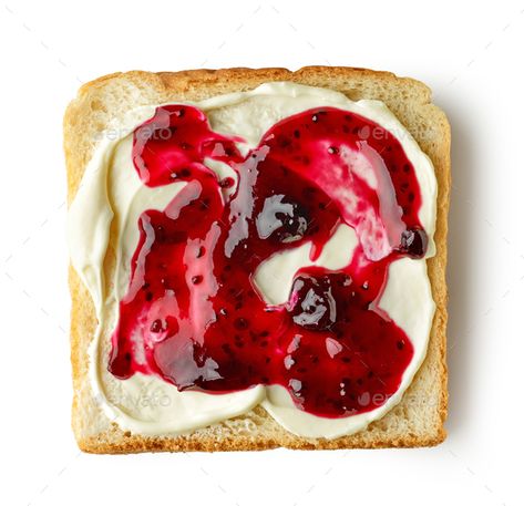 toasted bread with cream cheese and jam by magone. toasted bread slice with cream cheese and jam isolated on white background, top view #AD #cheese, #jam, #magone, #toasted Dessert Reference Photos, Top View Reference, Cream Cheese And Jam, Toast With Jam, Cheese And Jam, Jam On Toast, Bread With Cream Cheese, Jam Sandwich, Jam Toast