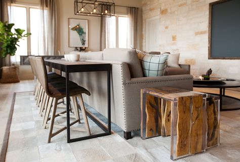 Console behind couch for eating : Possum Kingdom ‹ Tracy Hardenburg Designs Console Table With Stools, Dining Room Console Table, Table Behind Couch, Behind Couch, Decoration Inspiration, Sofa Tables, My New Room, Sofa Table, Apartment Therapy