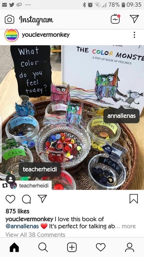 Emotional Literacy Activities, Kindergarten Centres, Nursery Room Ideas Childcare, Colour Monster, Spring Nursery, Eyfs Ideas, Curiosity Approach, Monster Activities, Preschool Prep