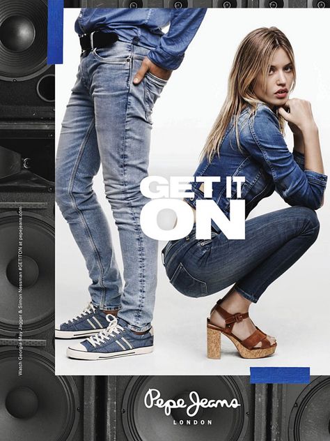 Georgia May Jagger in the SS16 Pepe Jeans campaign Jeans Advertising, Denim Fashion Photography, Jerry Hall, Gas Jeans, Moves Like Jagger, Georgia May Jagger, Georgia May, Chanel Resort, Vintage Advertising Posters