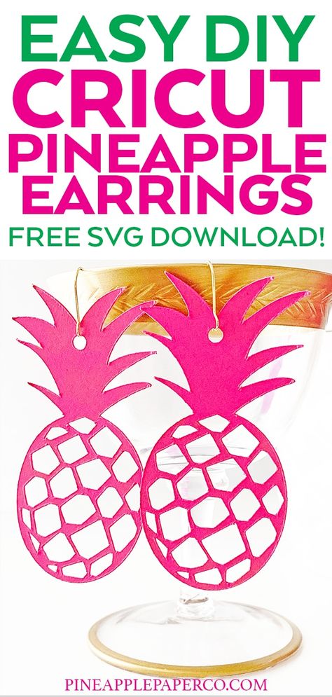 Make EASY DIY Pineapple Earrings with your Cricut Machine with 12 FREE Earrings SVG Files - Pineapple Paper Co. #cricut #cricutcreated #cricutmade #freesvg #svg #earringsvg #dxf #pineappleearrings #diyearrings Earrings Cricut, Cricut Videos, Emoji Earrings, Diy Pineapple, Diy Leather Earrings, Diy Monogram, Pink Crafts, Free Svgs, Pineapple Earrings