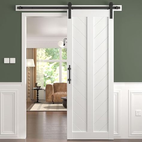 Amazon.com: Finosen 30inch x 84inch White Barn Door with 5.5FT Sliding Door Hardware Kit & Handle Included,Pre-Drilled Holes Door Slab,Anti-Scratch,DIY Easy Assembly,Easy to Clean,V Frame : Tools & Home Improvement Barn Door Installation, Jeff Lewis, White Barn Door, Steel Barns, Barn Door Handles, Double Barn Doors, Pvc Panels, Door Hardware Interior, Doors And Hardware