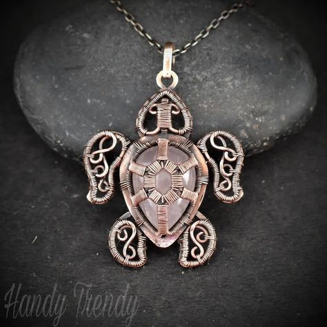 Handy Trendy on Instagram: “****sold****This pink sea turtle baby is a commission piece I made. This is made of copper wire and rose quartz stone, oxidize and polish…” Turtle Wire Wrap, Pink Sea Turtle, Turtle Baby, Pink Sea, Wire Wrap Pendant, Baby Turtles, Rose Quartz Stone, Wire Wrapped Pendant, Quartz Stone