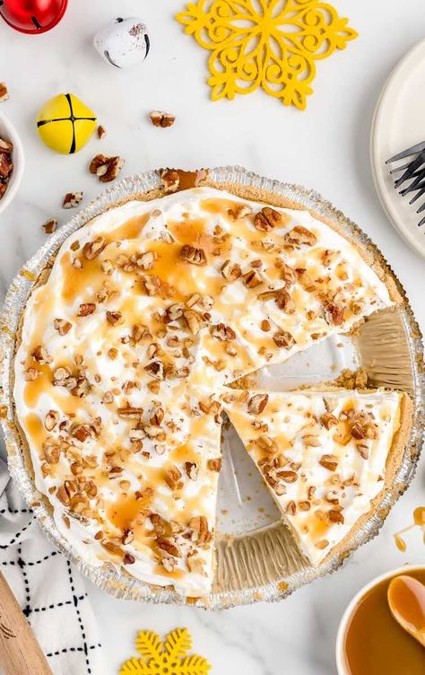 Salted Caramel No-Bake Pie - Spaceships and Laser Beams Salted Caramel Pie Recipe, Carmel Pie, Salted Caramel Pecan Pie, Caramel Pie Recipe, Salted Caramel Pie, No Bake Pie, Caramel Pecan Pie, Baking Recipes Pie, Caramel Pie