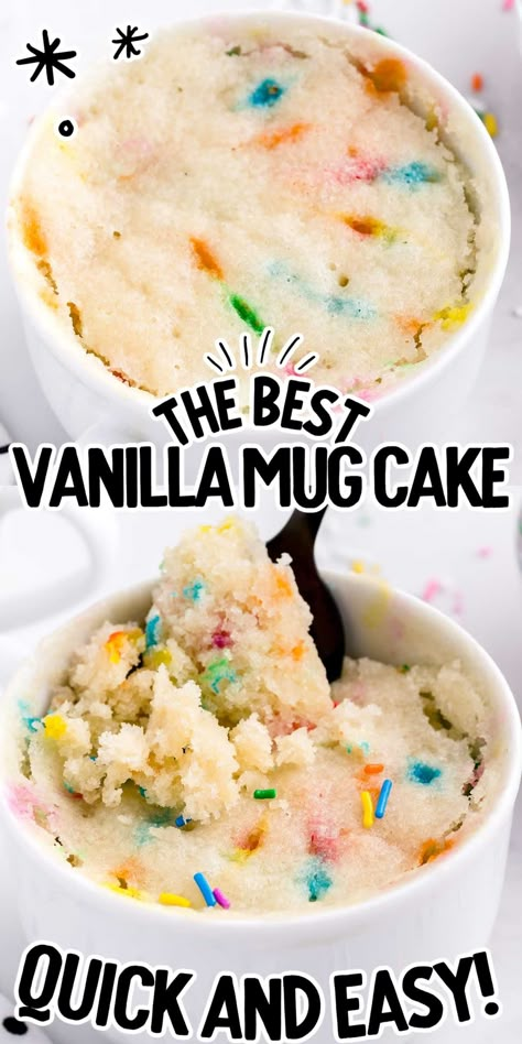 Personal Desserts Single, Diy Mug Cake Recipes, Vanilla Cake In A Cup Microwave, Mug Cakes Microwave Vanilla, Easy Vanilla Mug Cake Recipes, Simple Cake In A Cup Recipe, Mug Cake Vanilla Easy, Single Serve Vanilla Cake, Microwave Desserts In A Mug