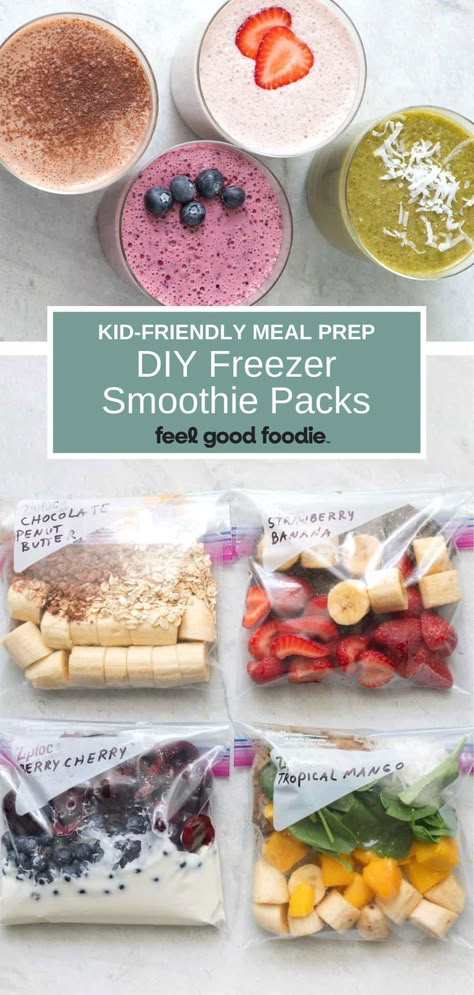 DIY Freezer Smoothie Packs for kid friendly meal prep Smoothie Bags Freezer Healthy, Freezer Bag Smoothie Prep, Breakfast Smoothie Prep For The Week, Smoothie Frozen Packs, Freezer Smoothie Recipes, Smoothie Meal Prep Freezer, Frozen Smoothie Packs Recipes, Smoothie Bags Freezer Recipes, Smoothie Kits Freezer