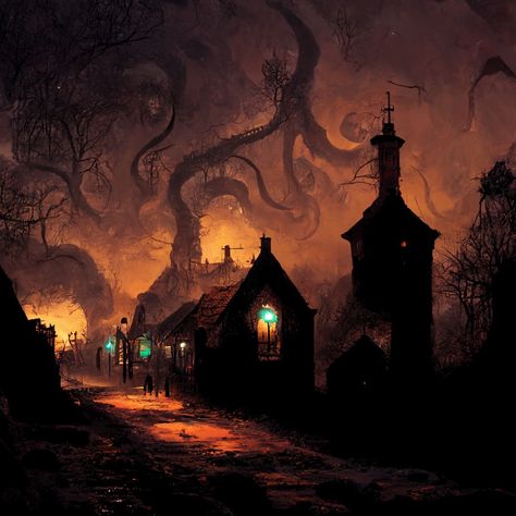 Lovecraftian Horror Aesthetic, Lovecraftian Architecture, Flesh Landscape, Eldritch Landscape, Weird Town, Lovecraft Monsters, Call Of Cthulhu Rpg, Lovecraftian Horror, Eldritch Horror