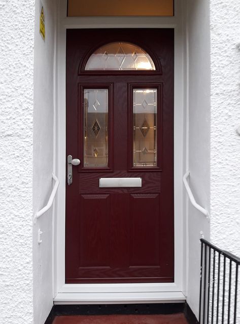 Red Entrance Door, Dark Red Front Door, Burgundy Front Door, Burgundy Door, Exterior Door Colors, New Front Door, Red Front Door, Door Colors, Front Door Entrance