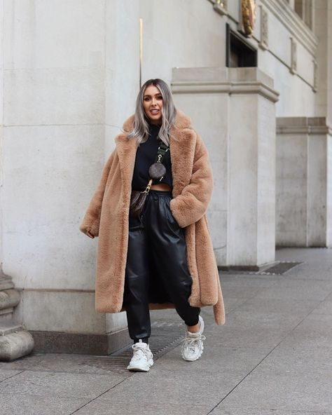 FBN on Instagram: “Belted Faux Coat, One Size.  Notched lapel coat in soft, heavily draping faux fur with an oversized length. Discreet side pockets and a…” Fuzzy Trench Coat Outfit, Teddy Bear Coat Outfit, Teddy Coat Outfit, Faux Coat, Lapel Coat, Coat Outfit, Teddy Coat, Causual Outfits, Coat Outfits