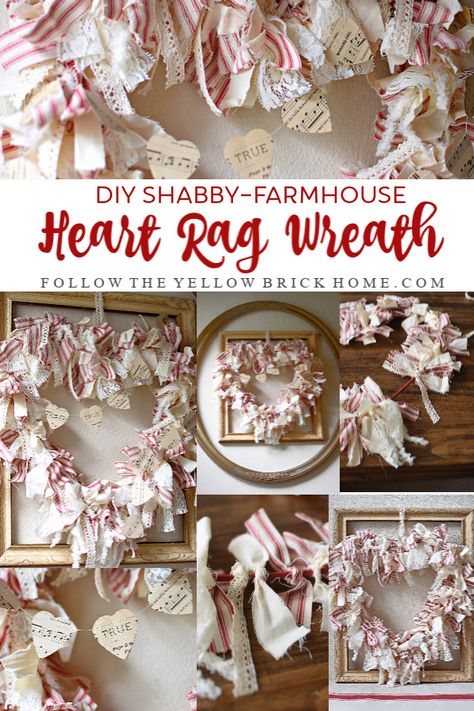 Rag Wreaths, Shabby Farmhouse, Diy Valentine's Day Decorations, Rustic Valentine, Diy Valentines Decorations, Rag Wreath, Valentine Projects, Diy Valentine, Diy Valentines Crafts