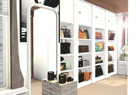 BLACKMOJITOS — Sam Lily closet/beauty room Wardrobes | bags 1, 2,... Closet Beauty Room, The Sims 4 Pc, Sims 4 Bedroom, The Sims 4 Packs, Closet Organizing Systems, Play Sims, Casas The Sims 4, Sims 4 Dresses, Sims 4 Characters