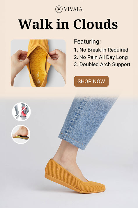 VIVAIA Margot Walker Flats are designed with your comfort and stability in mind, and they look fantastic as well.✅Zero break-in time✅Doubled arch support for all-around walking comfort✅Stretchy and soft upper, no rubbing or blisters✅Pressure-relief insole✅Machine washable✅Free Shipping & Returns #boots #sandals #mules #loafers #heels #flats #shoes #womenfashion #womenshoes #fashion #outfits #ootd #sustainable #archsupport #ecofriendly #bunions #vegan #travel #work #winter #autumn #summer #spring Vivaia Flats, Loafers Heels, Shoes Trends, Sustainable Shoes, Diy Slippers, Shoes Boots Heels, Mules Sandals, Vegan Travel, Most Comfortable Shoes