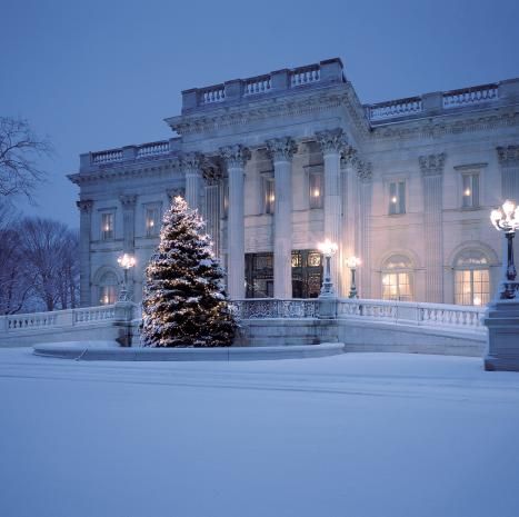 Christmas at the Newport Mansions | Discover Newport, Rhode Island Newport Ri Mansions, Rhode Island Mansions, Newport Mansions, Newport County, Mansion Exterior, Marble House, Dream Mansion, Newport Rhode Island, Modern Mansion