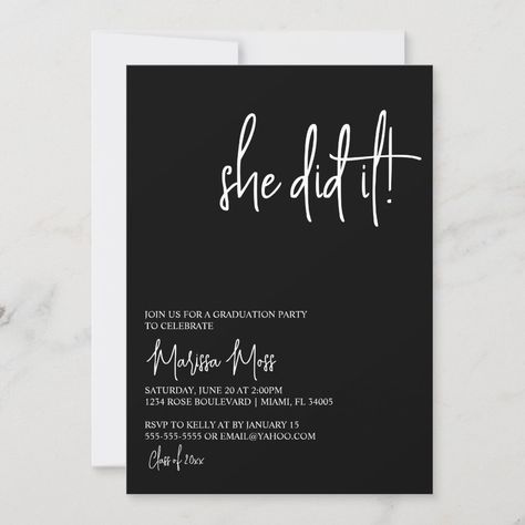 She Did It Graduation, Open House Invitation, Graduation Party Planning, Grad Invitations, She Did It, Graduation Party Invitation, Graduation Ideas, Graduation Party Invitations, Graduation Party Decor