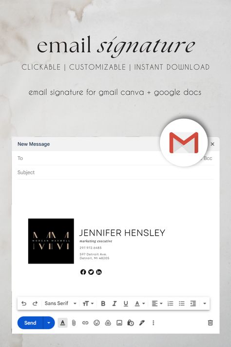 Professional and easy to customize email signature to help you stand out in your client's inboxes. Best Email Signatures, Gmail Signature, Email Signature Design, Email Signature Templates, Service Based Business, Email Design, Email Templates, Social Media Icons, Canva Templates