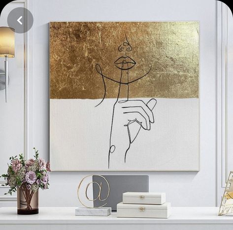 Wall Art Gold Leaf, Modern Art Canvas Painting, Gold Art Painting, Canvas For Beginners, Canvas Painting Ideas, Gold Wall Art, Geometric Painting, Easy Canvas Painting, Gold Leaf Painting