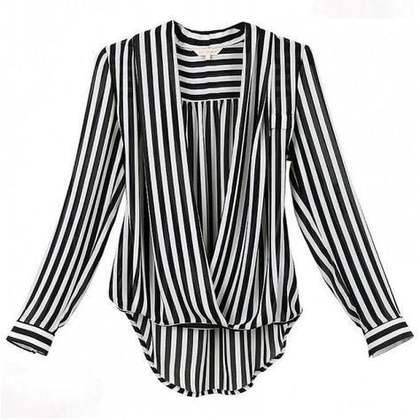 Elegant Temperament Stand Collar Striped Long Sleeve Chiffon Blouse ($33) ❤ liked on Polyvore featuring tops, blouses, msfairy, long sleeve blouse, striped blouse, chiffon top, striped chiffon top and stripe blouse White Blouses For Women, Stripes Blouse, Fashion Tops Blouse, Chiffon Long Sleeve, Chiffon Blouse, Blouse Black, Striped Blouse, White Fashion, Blouse Styles