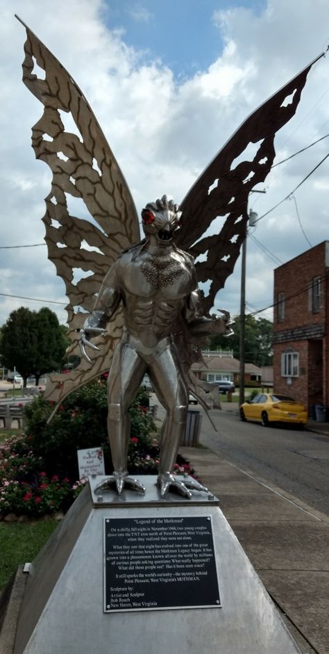 Mothman Statue, Point Pleasant, West Virginia Mothman Statue, Mothman Sightings, Animal Mythology, West Virginia Photography, The Mothman Prophecies, Point Pleasant West Virginia, Indrid Cold, Stranger Things Monster, Mountain Monsters